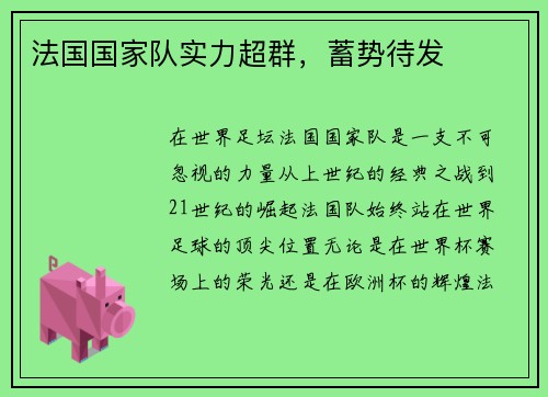 法国国家队实力超群,蓄势待发