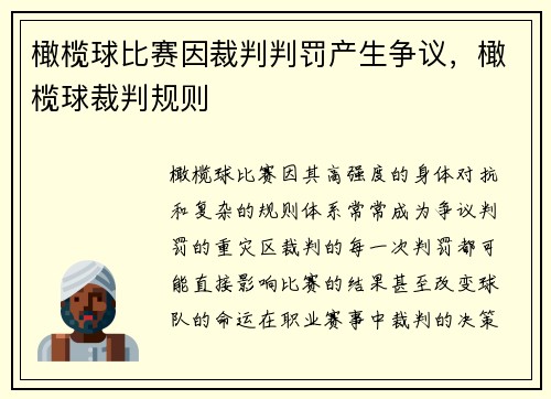 橄榄球比赛因裁判判罚产生争议,橄榄球裁判规则