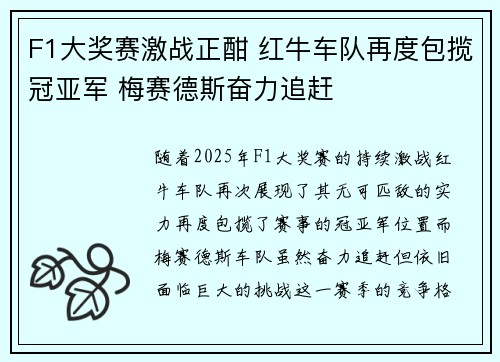 F1大奖赛激战正酣 红牛车队再度包揽冠亚军 梅赛德斯奋力追赶